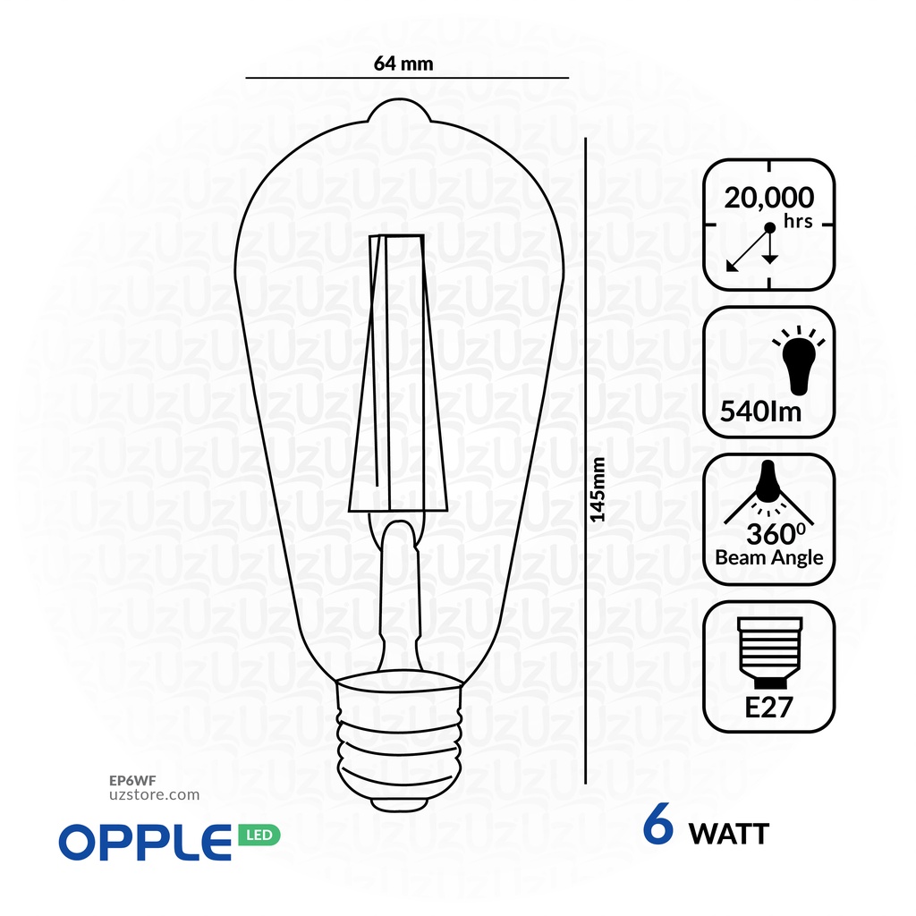 OPPLE LED Filament Lamp 6W Warm White E27 