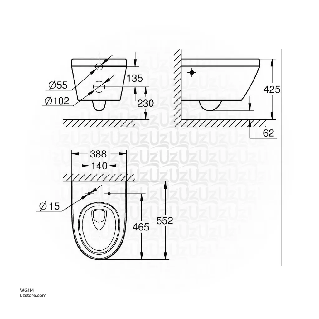 Uzstore GROHE  Euro Ceramic Toilet WH 3 4.5L 114 +Euro Ceramic Toilet Seat SC_UF  WG114-02.webp