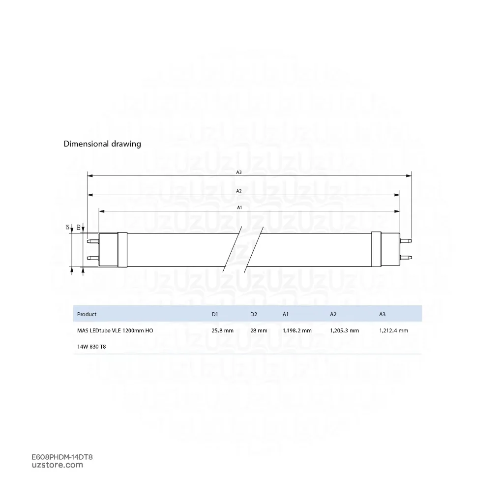 Uzstore PHILIPS MASTER LED Tube VLE 1200mm HO 14W 6500K T8 4 Feet Daylight 60,000 Hrs Life time 929003070308 E608PHDM-14DT8-02.webp