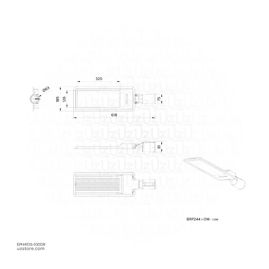 Uzstore Philips Smart Bright Road light BRP244 LED140 CW 100W DM0 PSU Daylight 824110215645 EPH451S-100DR-02.webp