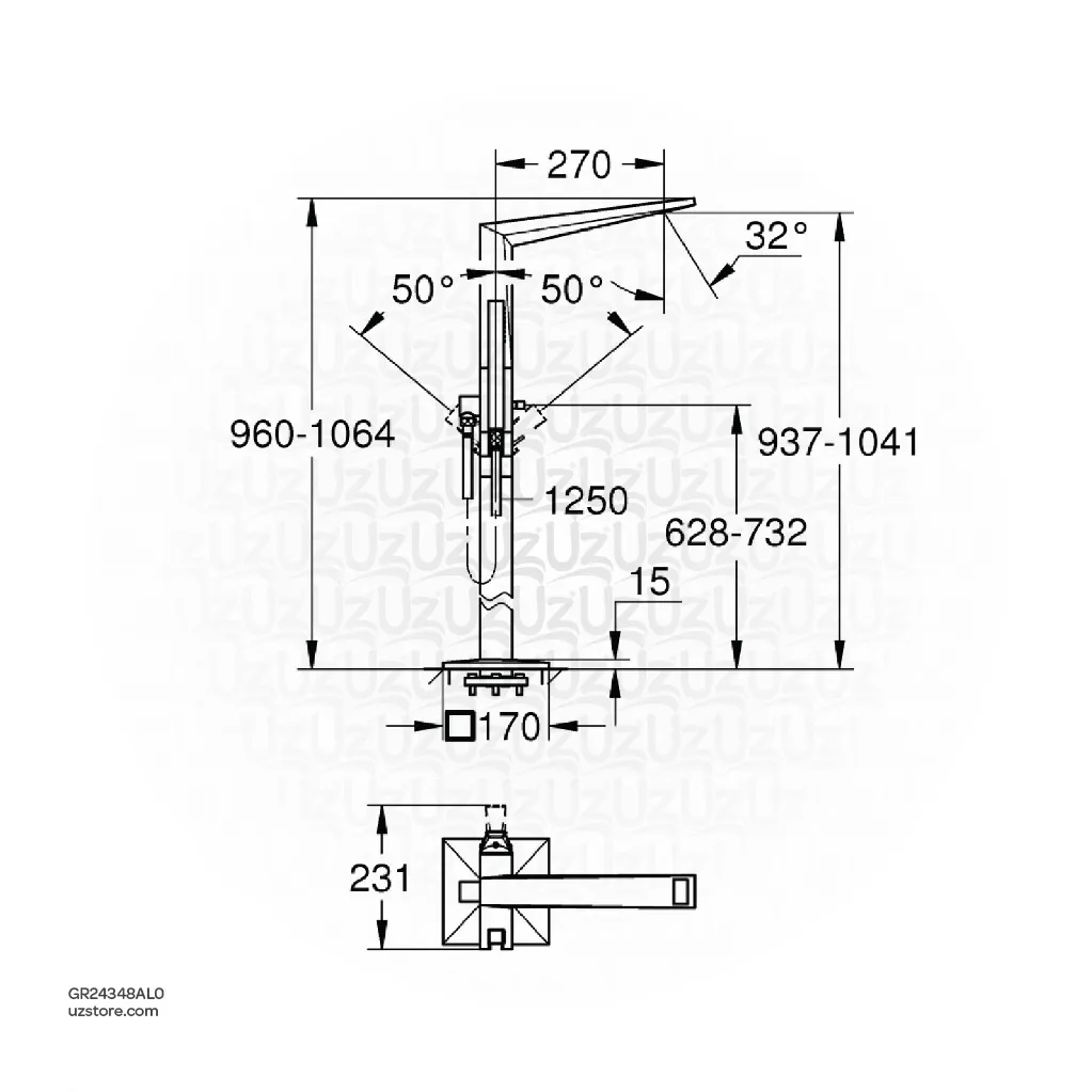 Uzstore GROHE Allure Brilliant Single-lever bath mixer HALF iNCH , floor mounted , 24348AL0 , brushed hard graphite GR24348AL0-02.webp