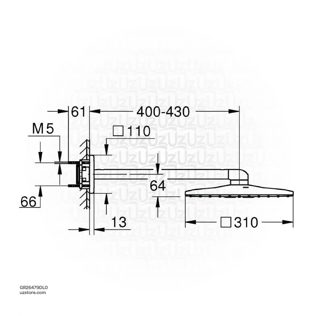 Uzstore Rainshower SmartActive 310 Cube Head shower set 430 mm, 2 sprays GR26479DL0-02.webp