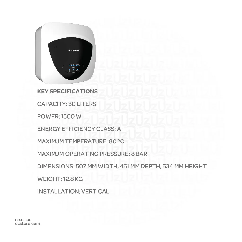 Uzstore ARISTON ELITE Electrical Water Heater 30 5 EU, ECO 30 Ltr. Capacity  30 L 1.5 kW 230 V  Made in Italy 3105079 E256 30E-02.webp