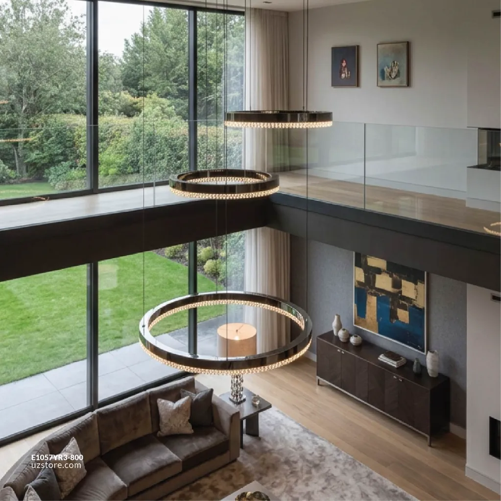 Uzstore OPTARA Pendant Light - Ø 450×1, 800×1 , 600×1 Split H2500mm, 3000K, Stainless steel+Crystal, Mirror black 22830-45+60+80 E1057YR3-800-04.webp