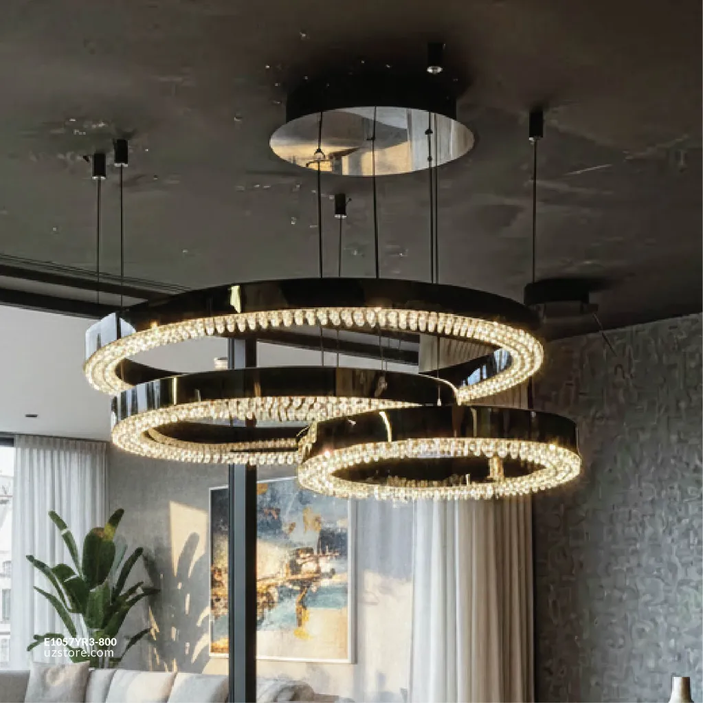 Uzstore OPTARA Pendant Light - Ø 450×1, 800×1 , 600×1 Split H2500mm, 3000K, Stainless steel+Crystal, Mirror black 22830-45+60+80 E1057YR3-800-03.webp