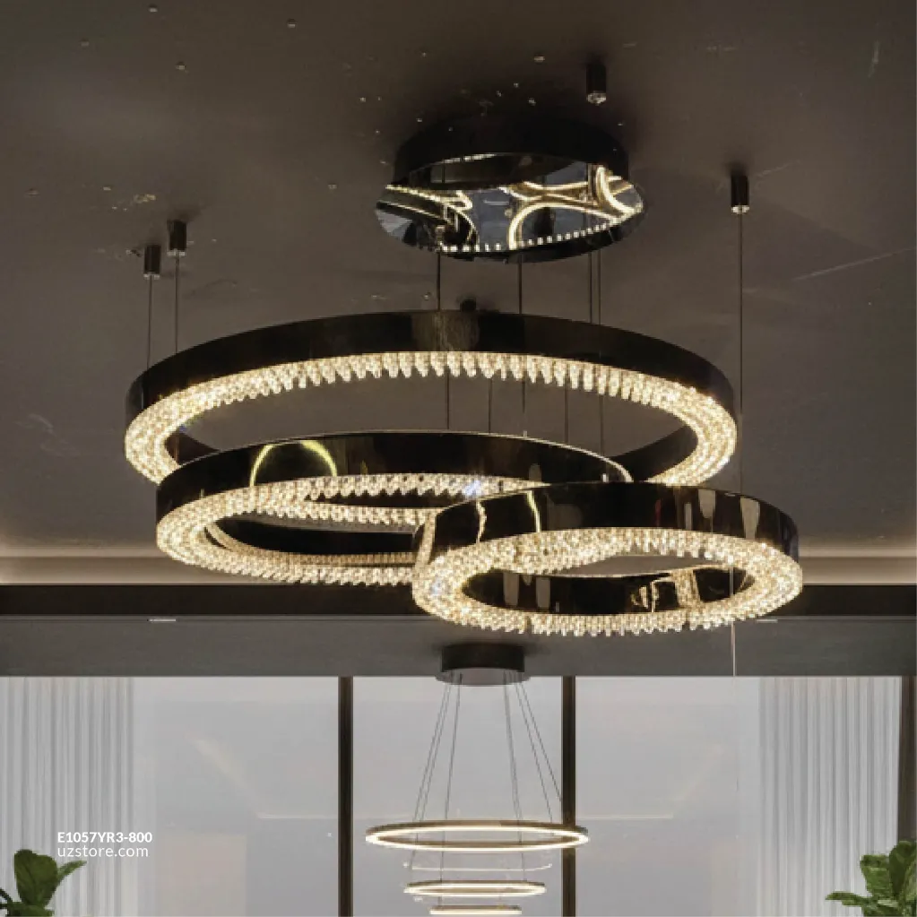 Uzstore OPTARA Pendant Light - Ø 450×1, 800×1 , 600×1 Split H2500mm, 3000K, Stainless steel+Crystal, Mirror black 22830-45+60+80 E1057YR3-800-05.webp
