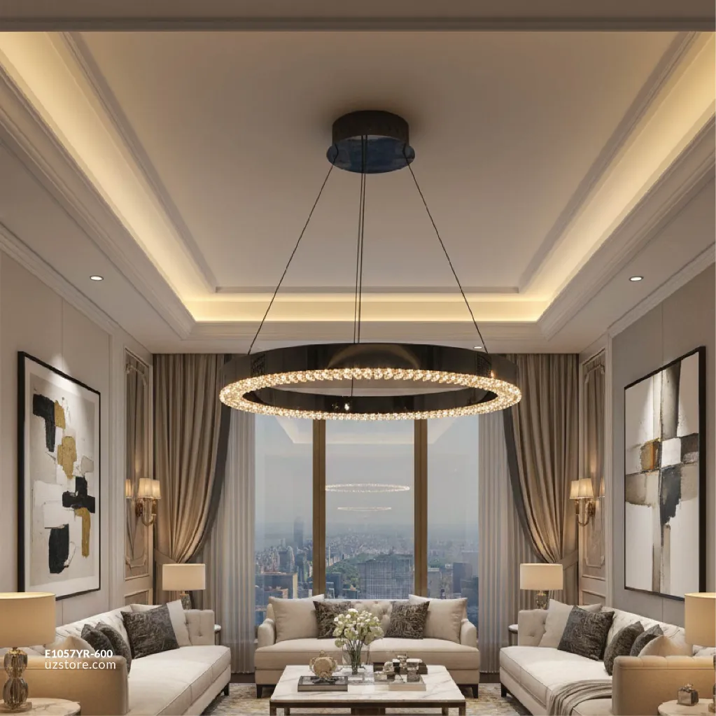 Uzstore OPTARA Pendant Light - 600×H2500mm, 3000K, Stainless steel+Crystal, Mirror black D22830-600  E1057YR-600-04.webp
