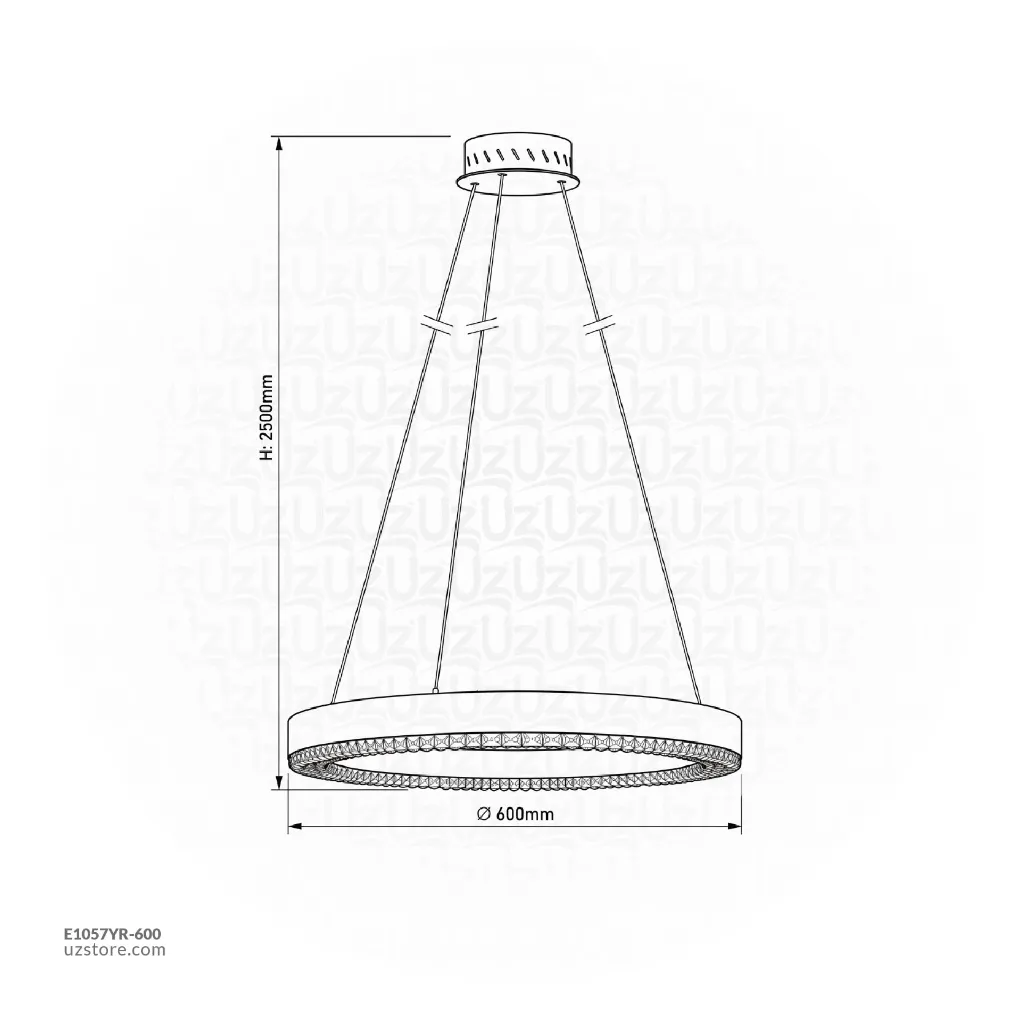 Uzstore OPTARA Pendant Light - 600×H2500mm, 3000K, Stainless steel+Crystal, Mirror black D22830-600  E1057YR-600-02.webp