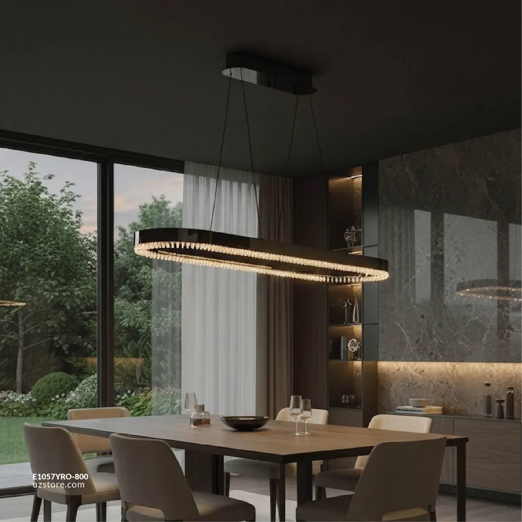 Uzstore OPTARA Pendant Light - L1200×W350×H2500mm, 3000K, Stainless steel+Crystal, Mirror black 22830-1200x350  E1057YRO-800-03.webp