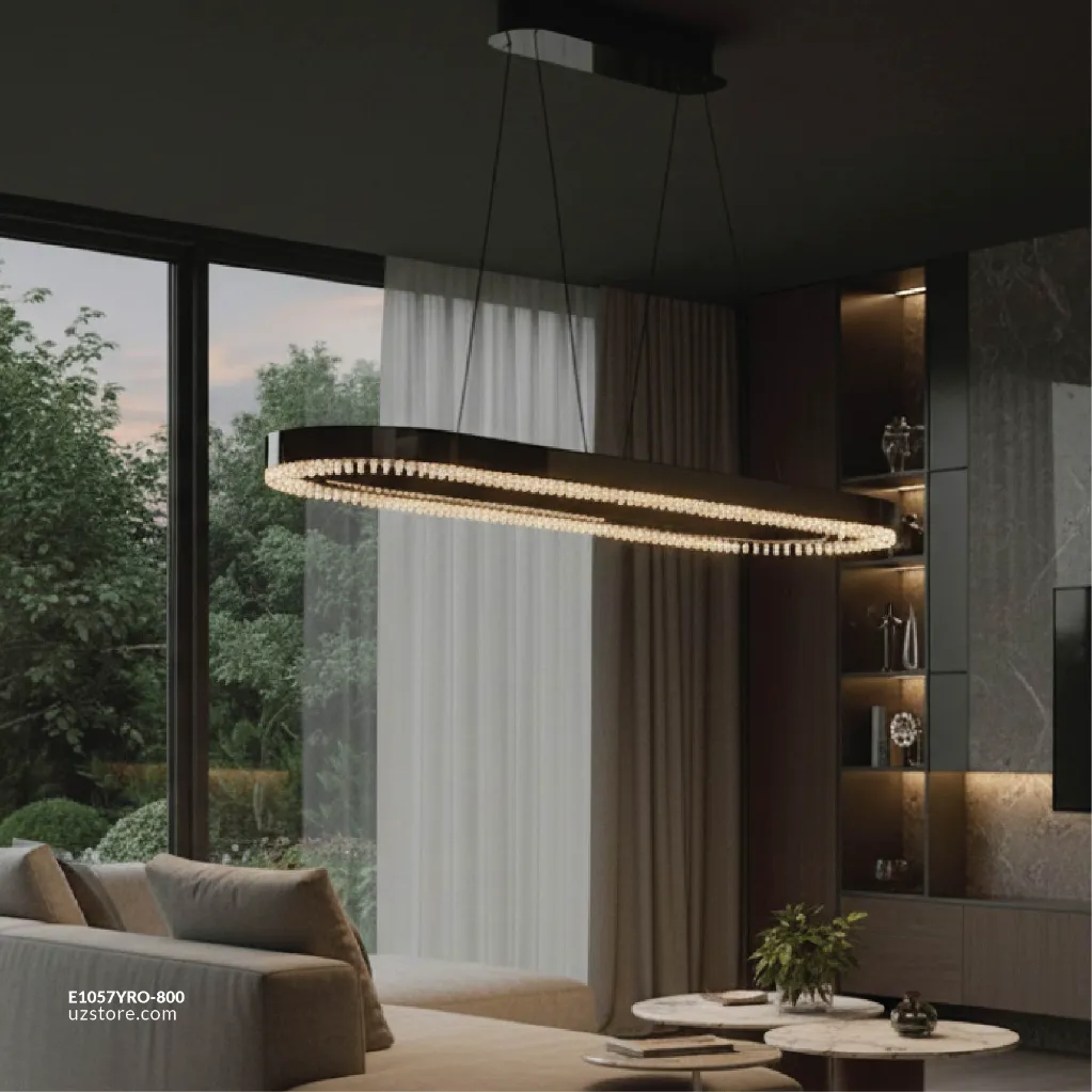 Uzstore OPTARA Pendant Light - L1200×W350×H2500mm, 3000K, Stainless steel+Crystal, Mirror black 22830-1200x350  E1057YRO-800-04.webp
