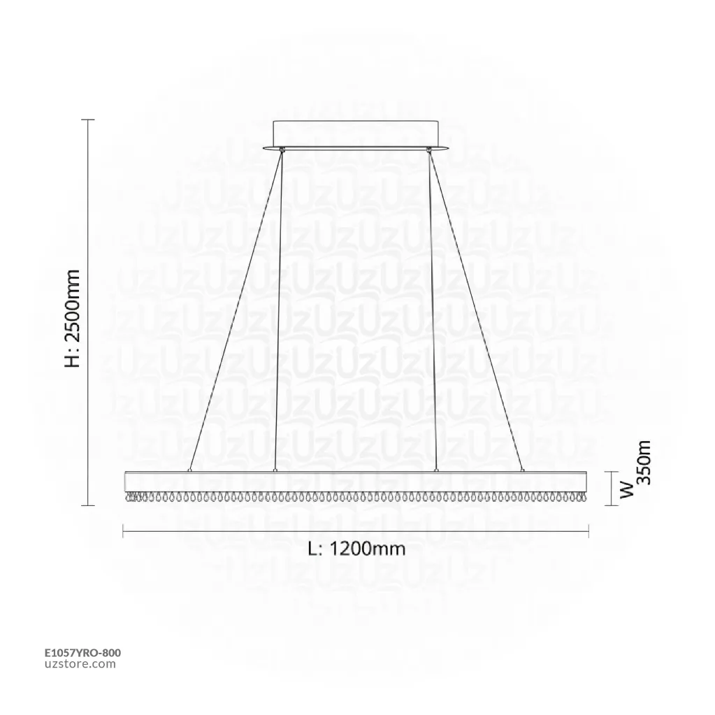 Uzstore OPTARA Pendant Light - L1200×W350×H2500mm, 3000K, Stainless steel+Crystal, Mirror black 22830-1200x350  E1057YRO-800-02.webp