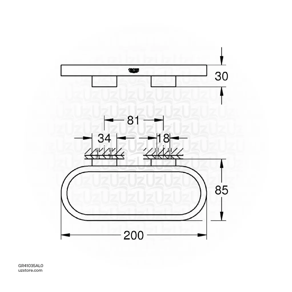 Uzstore GROHE Selection Towel ring holder , 41035AL0 , brushed hard graphite GR41035AL0-02.webp