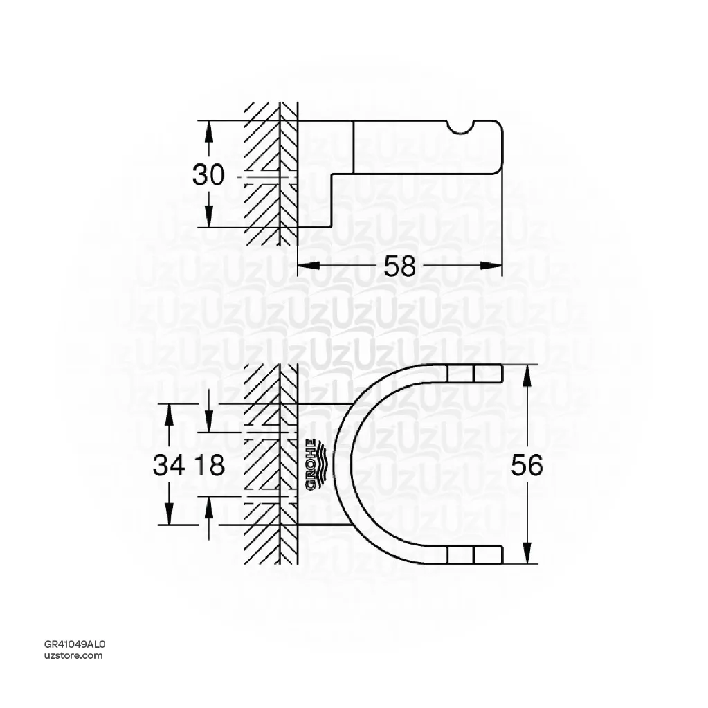 Uzstore GROHE Selection Double robe hook , 41049AL0 , brushed hard graphite GR41049AL0-02.webp