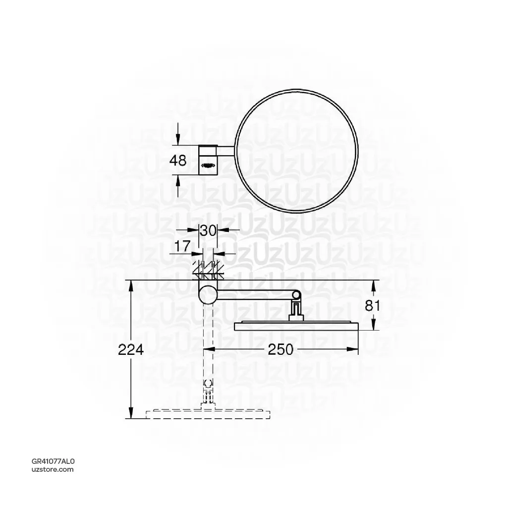 Uzstore GROHE Selection Shaving mirror , 41077AL0 , brushed hard graphite GR41077AL0-02.webp