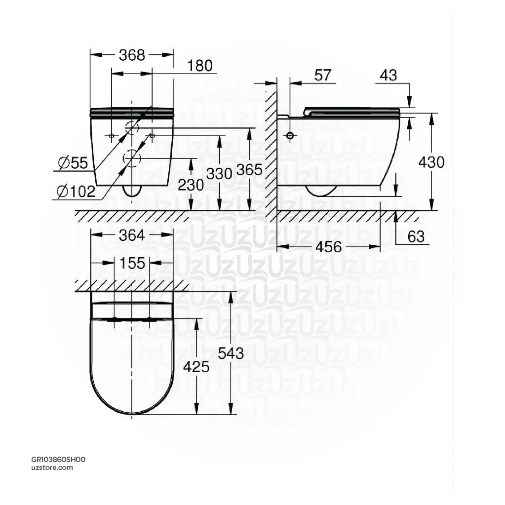 Uzstore GROHE Bau Ceramic Wall hung WC Set , Alpine White, 103860SH00 GR103860SH00-02.webp