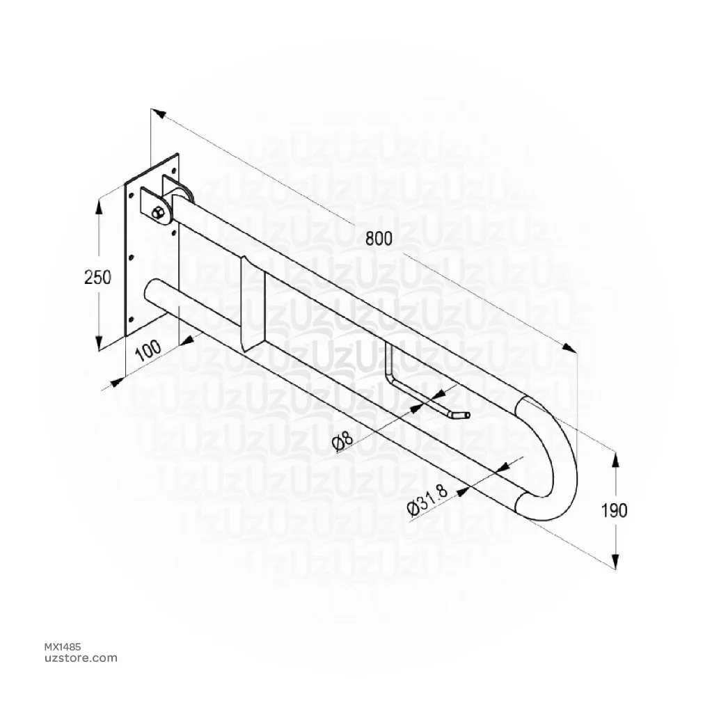 Uzstore KLUDI RAK Folding Up Grab Bar 800mm Satin Finish SS 304 Accessories, RAK90401 MX1485-02.webp