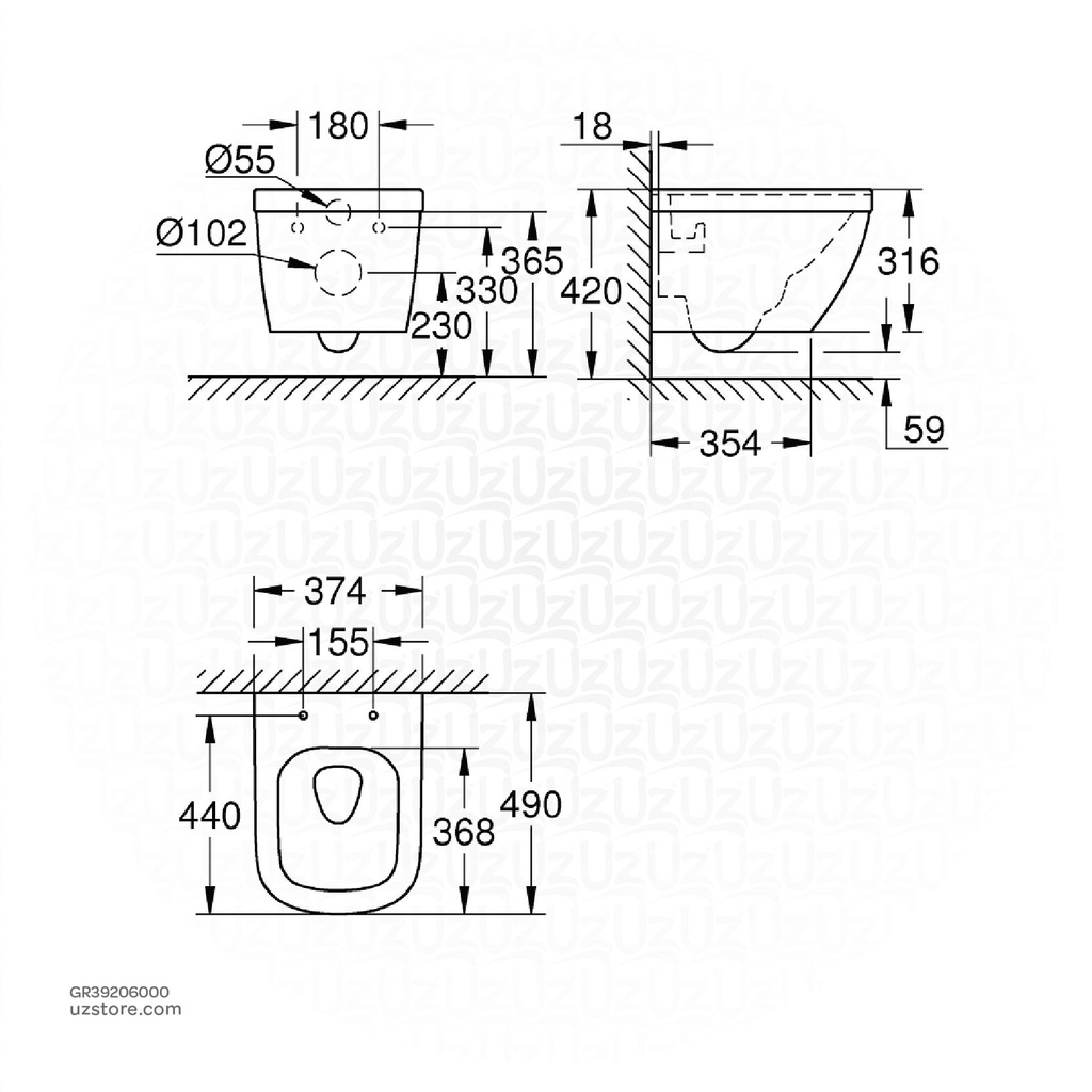 GROHE Euro Ceramic WC wall hung rimless 39206000