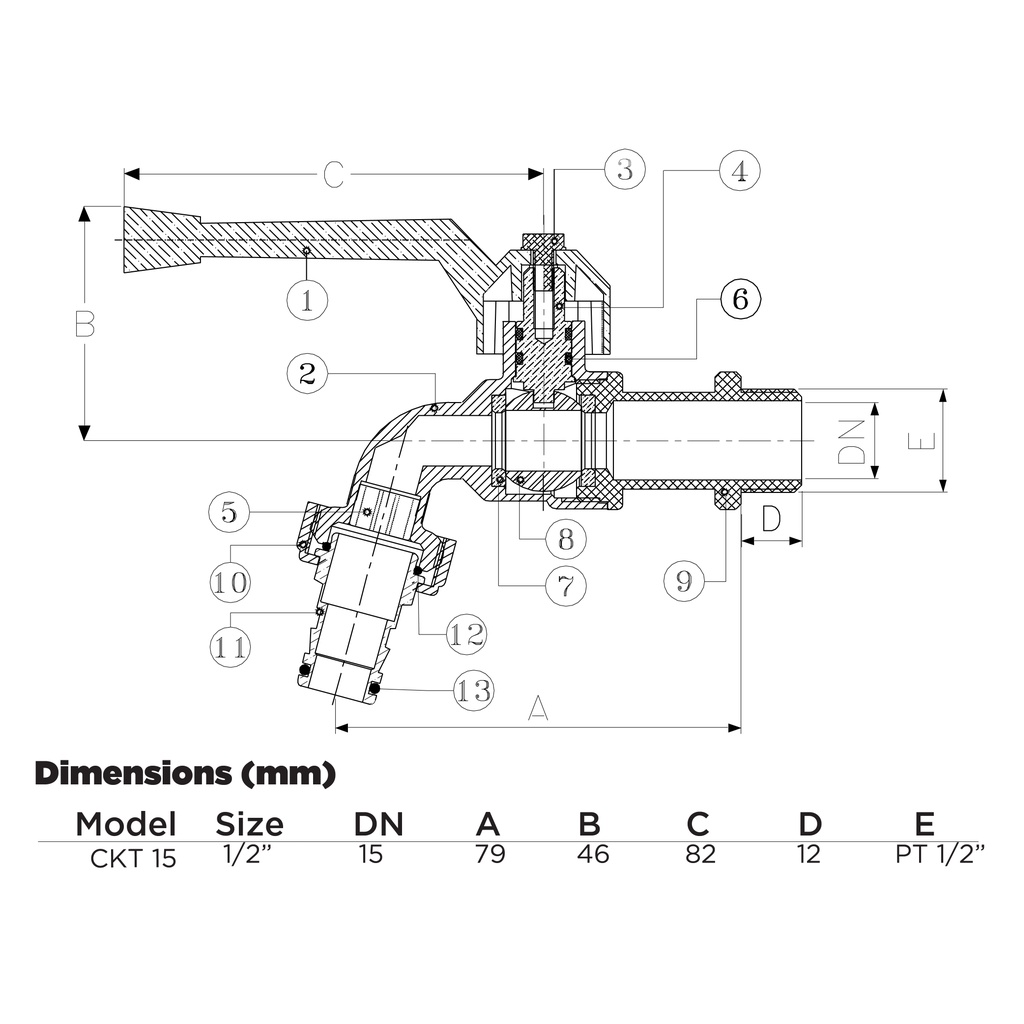 SANWA Cock Ball Tap with Hose 1/2"