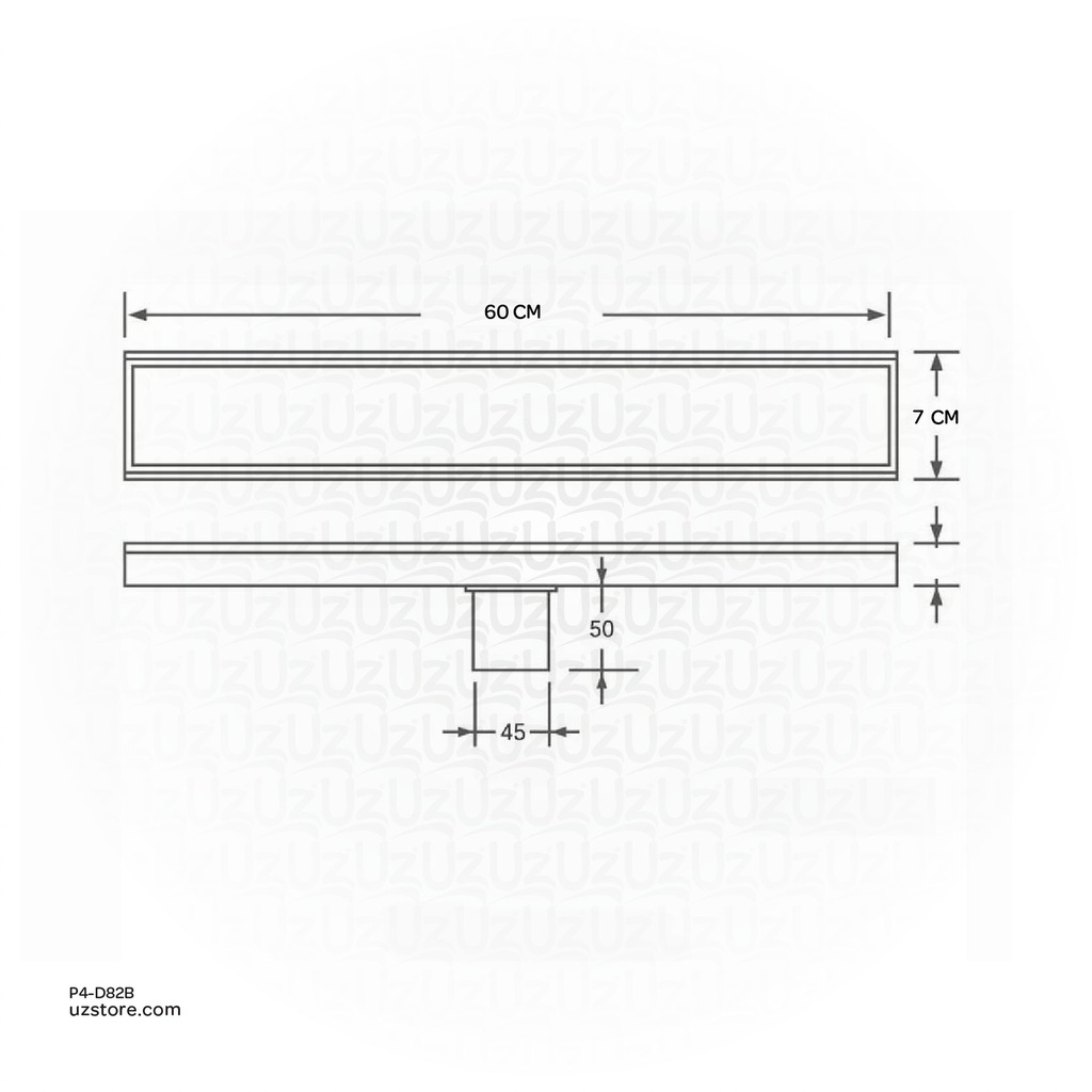Drainex Stainless Steel 304 Linear Floor Drain 60cm lenght 7cm width 2" outlet Tile Model PA-S34-RSD-60x7-2C