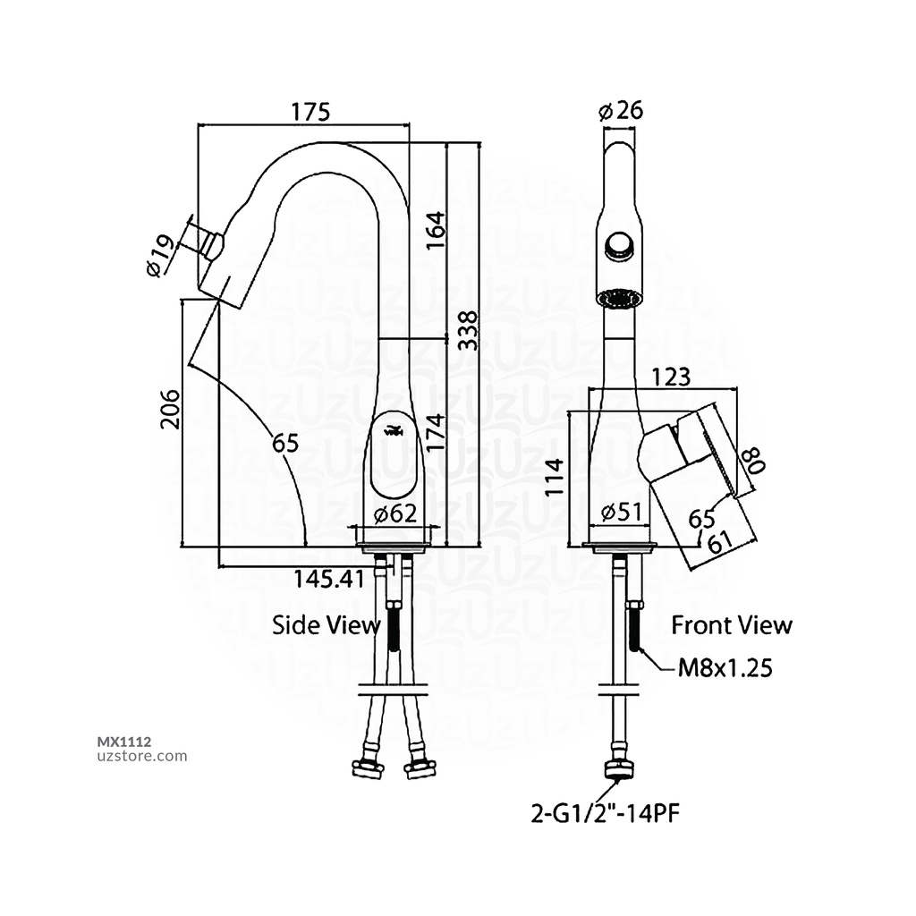 VRH - Wall Single Control Mixer Sink with water spray HFVSP-1001F3 Flow SUS304