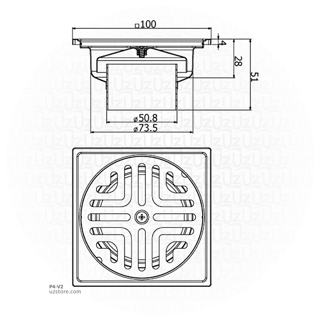 VRH - Roof Drain 4'' FUVHU-W001AS Floordrain SUS304