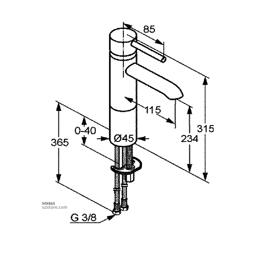 Kludi-RAK12001 Prime Single Lever Basin Mixer DN15 with raised base for use with counter-top basin.