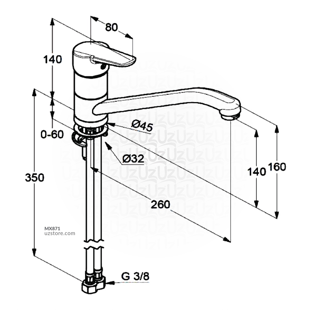 Kludi RAK11010 Project Single Lever Sink Mixer DN10 Swivel with Long Spout