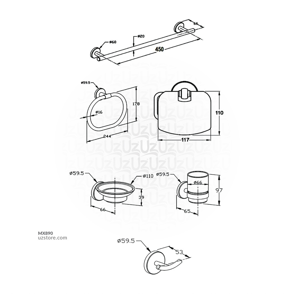 Kludi RAK21021 Bathroom accessories, 6pcs