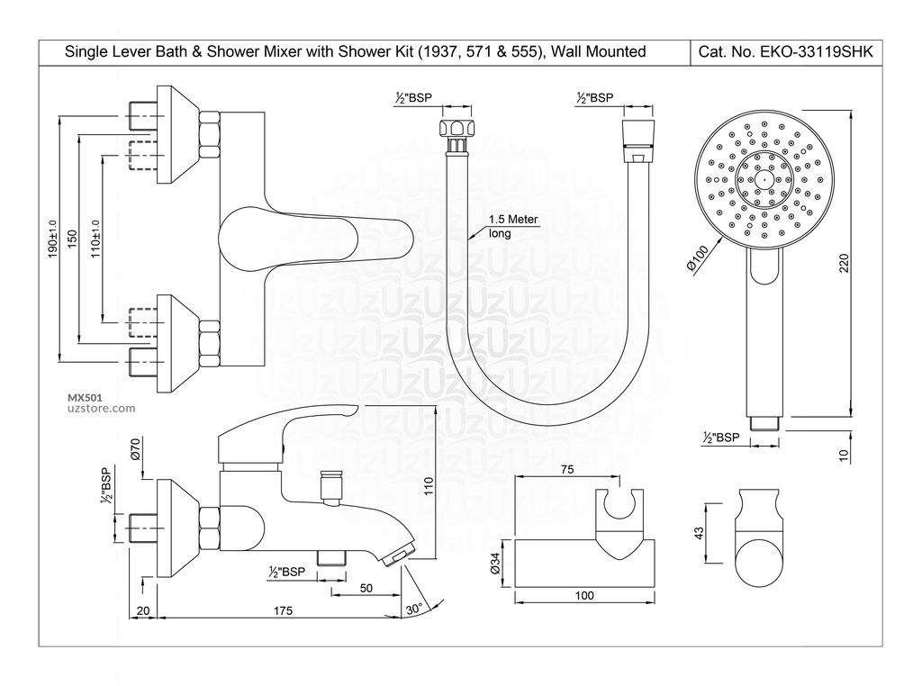 SHOWER MIXER WITH SHOWER HEAD JAQUAR 33119SHK