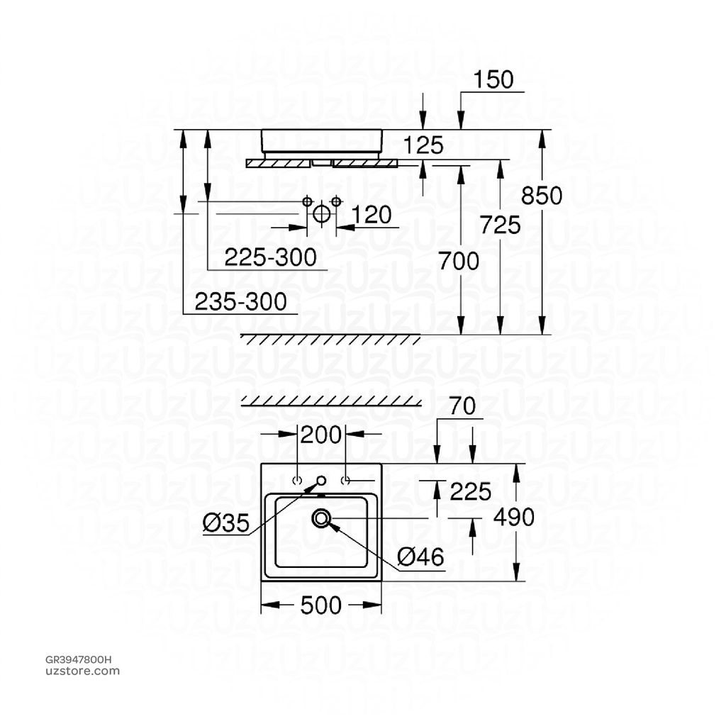 GROHE Cube Ceramic Counter top basin 50 , 3947800H , alpine white