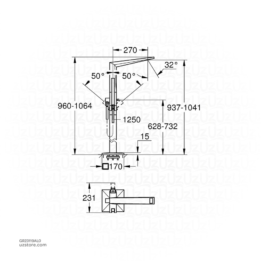 GROHE Allure Brilliant Single-lever bath mixer 1/2" , floor mounted , 23119AL0 , brushed hard graphite