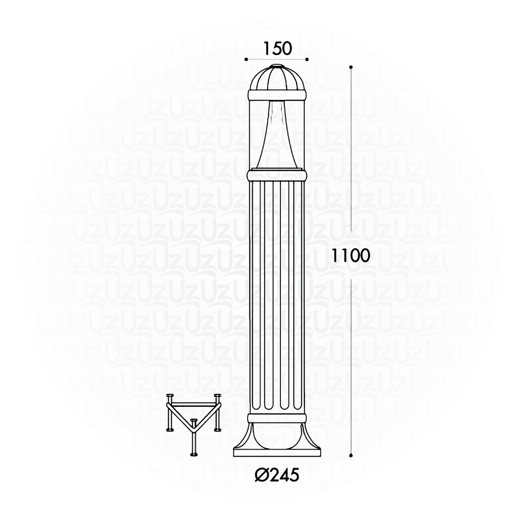 FUMAGALLI SAURO BOLLARD 1100MM RESIN LOUVRE  BK Made in Italy 