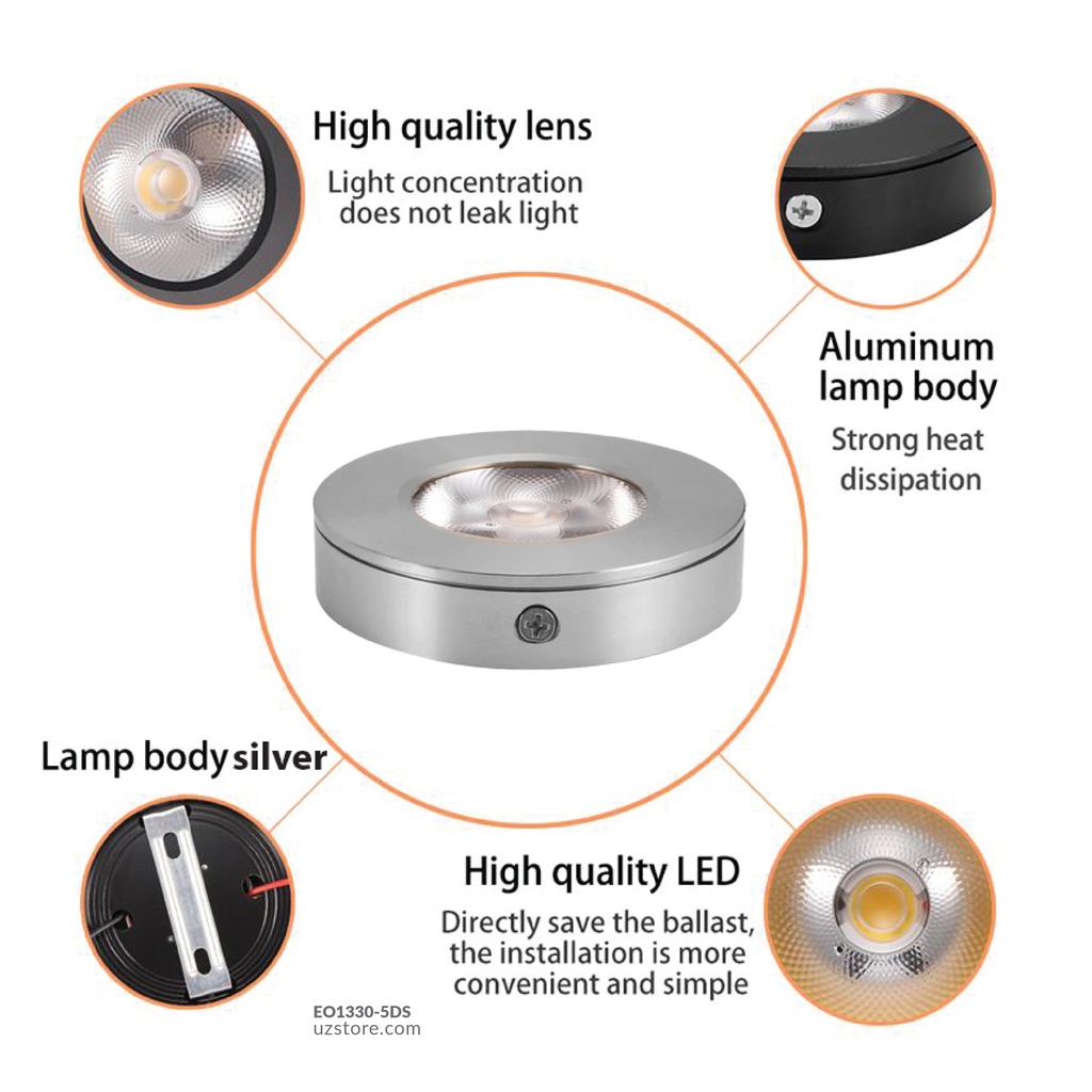 OMEX - Srufac LightLight ROUND 6500k 5W WH SILVER 