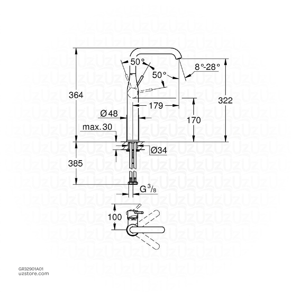GROHE Essence Single-lever basin mixer 1/2"
XL-Size , 32901A01 , hard graphite
