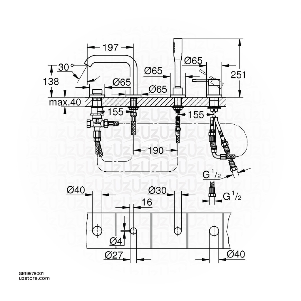 GROHE Essence 4-hole bath combination , 19578001 , chrome