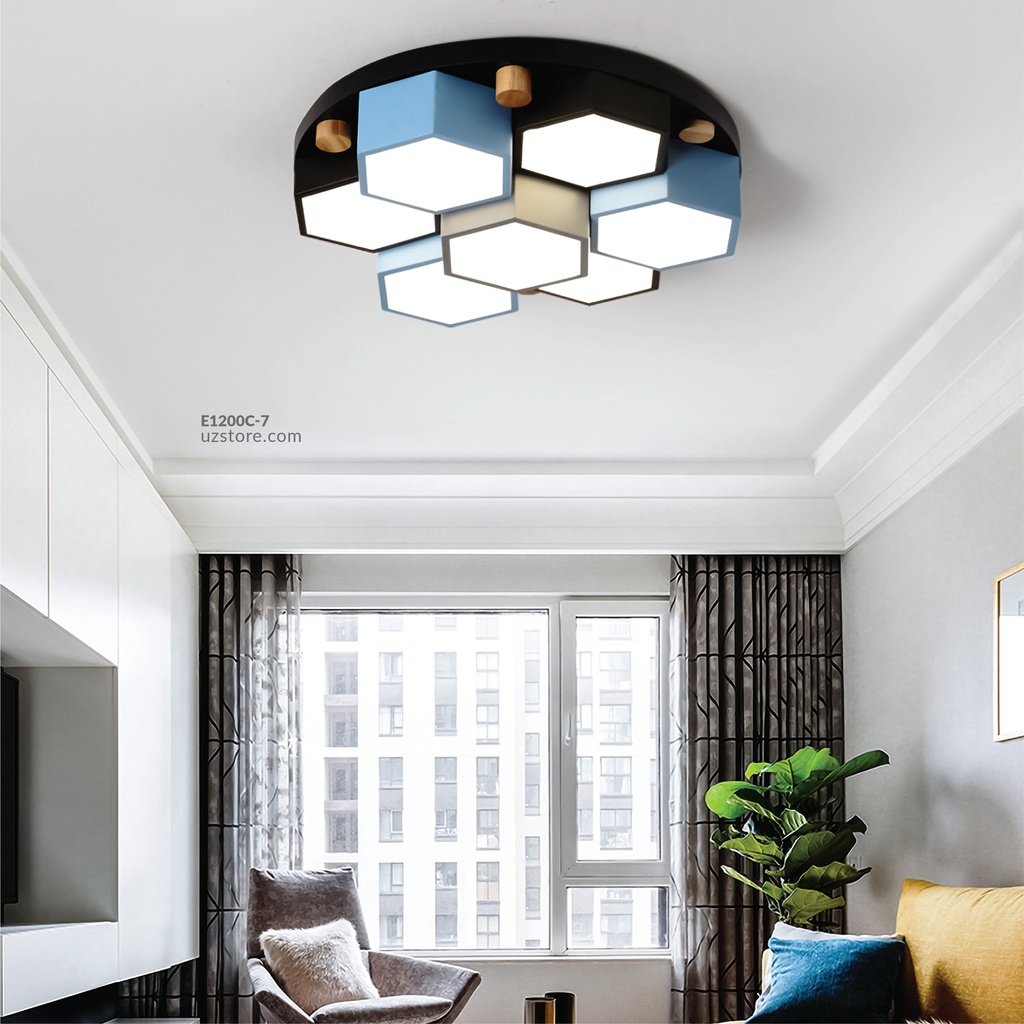 Seven-hexagonal wooden ceiling lamp X9365-7