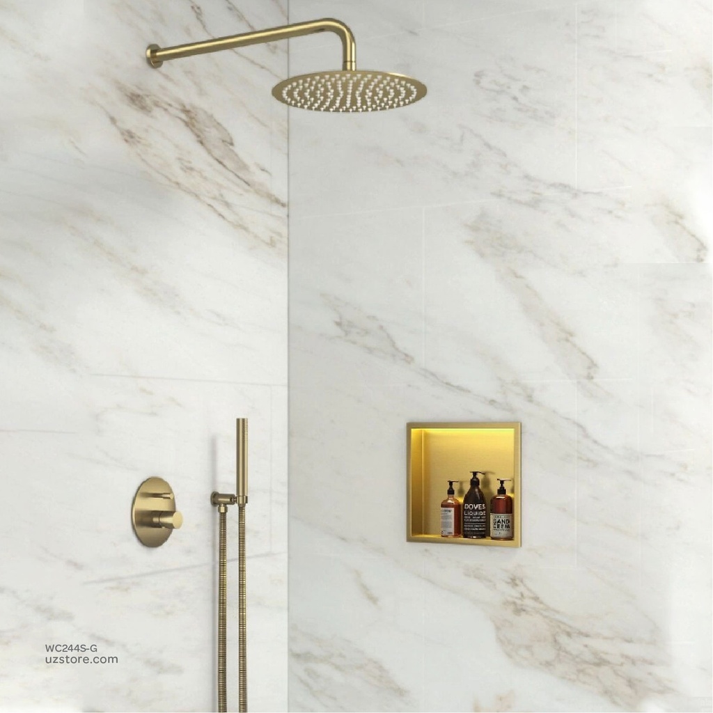 Gold Stainless steel Niche wall with light 32x32x12.5cm , B1011K-LED