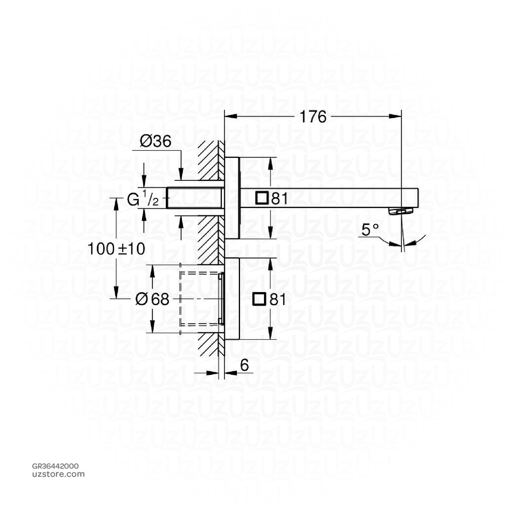 GROHE Eurocube E Infra-red electronic wall basin tap without mixing device , 36442000 , chrome