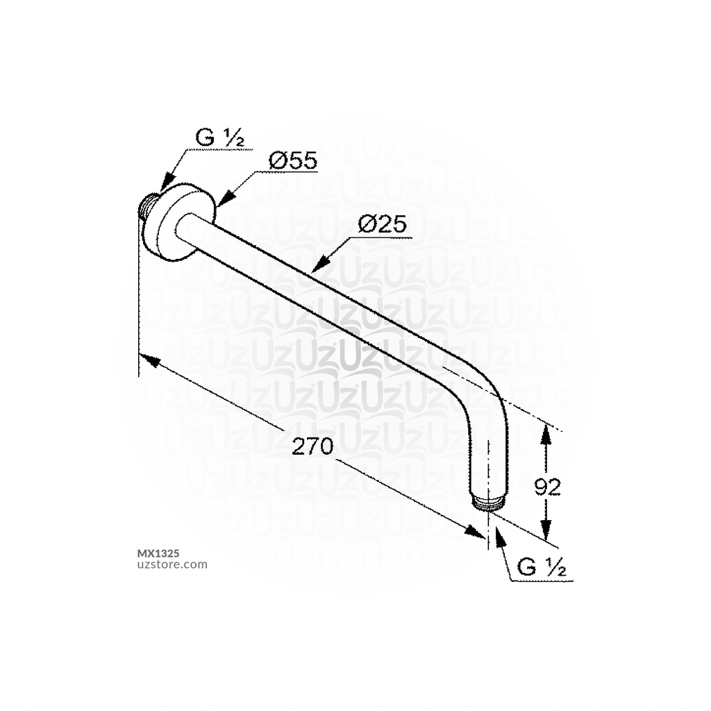 SHOWER ARM (250 MM) DN15 1/2" MALE THREAD WITH SLIDING COVER PLATE RAK10012