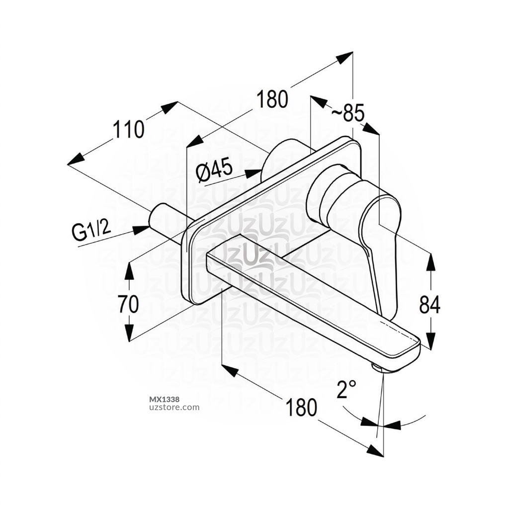 2 Hole Wall Mounted Concealed Basin Mixer (180mm Spout) RAK10023