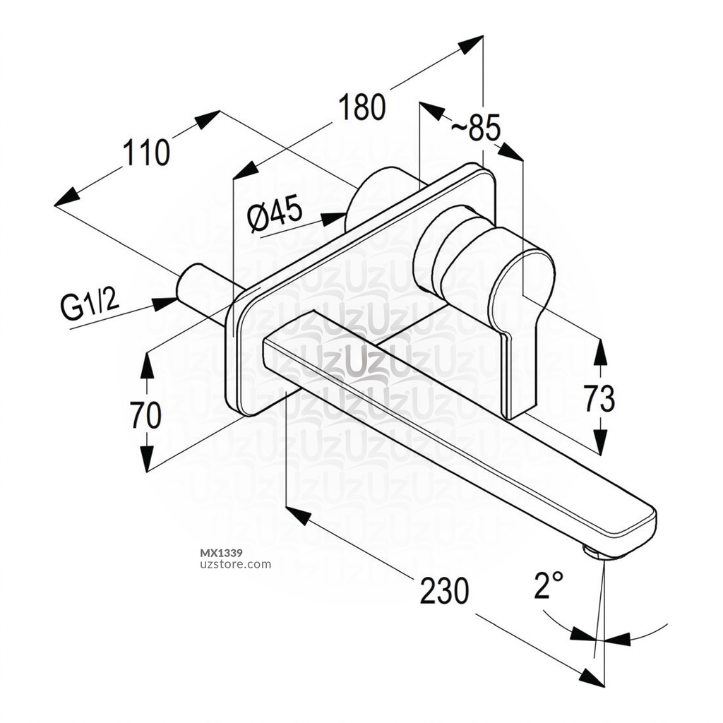 3 Hole Wall Mounted Concealed Basin Mixer (220mm Spout) RAK13024