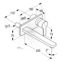 3 Hole Wall Mounted Concealed Basin Mixer (220mm Spout) RAK13024