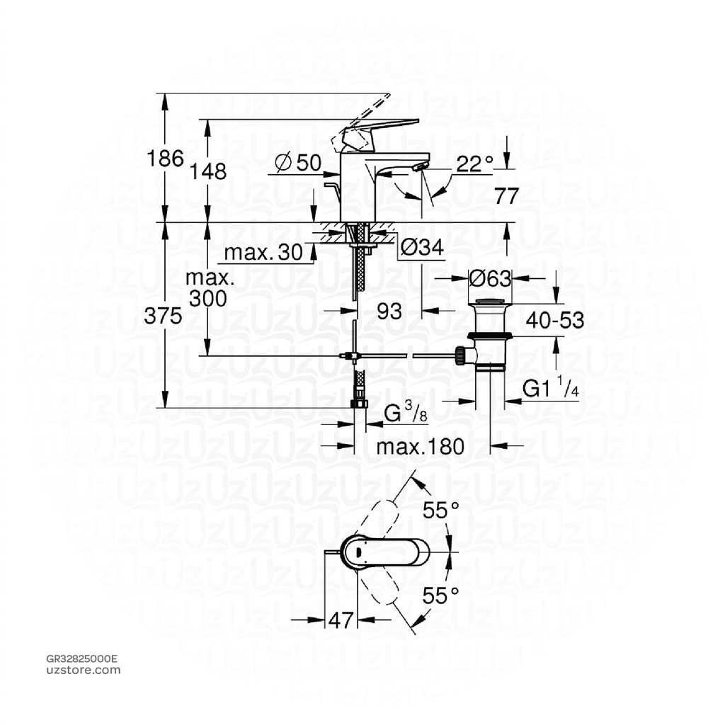 GROHE Eurosmart Cosmopolitan OHM basin EcoJoy 3282500E