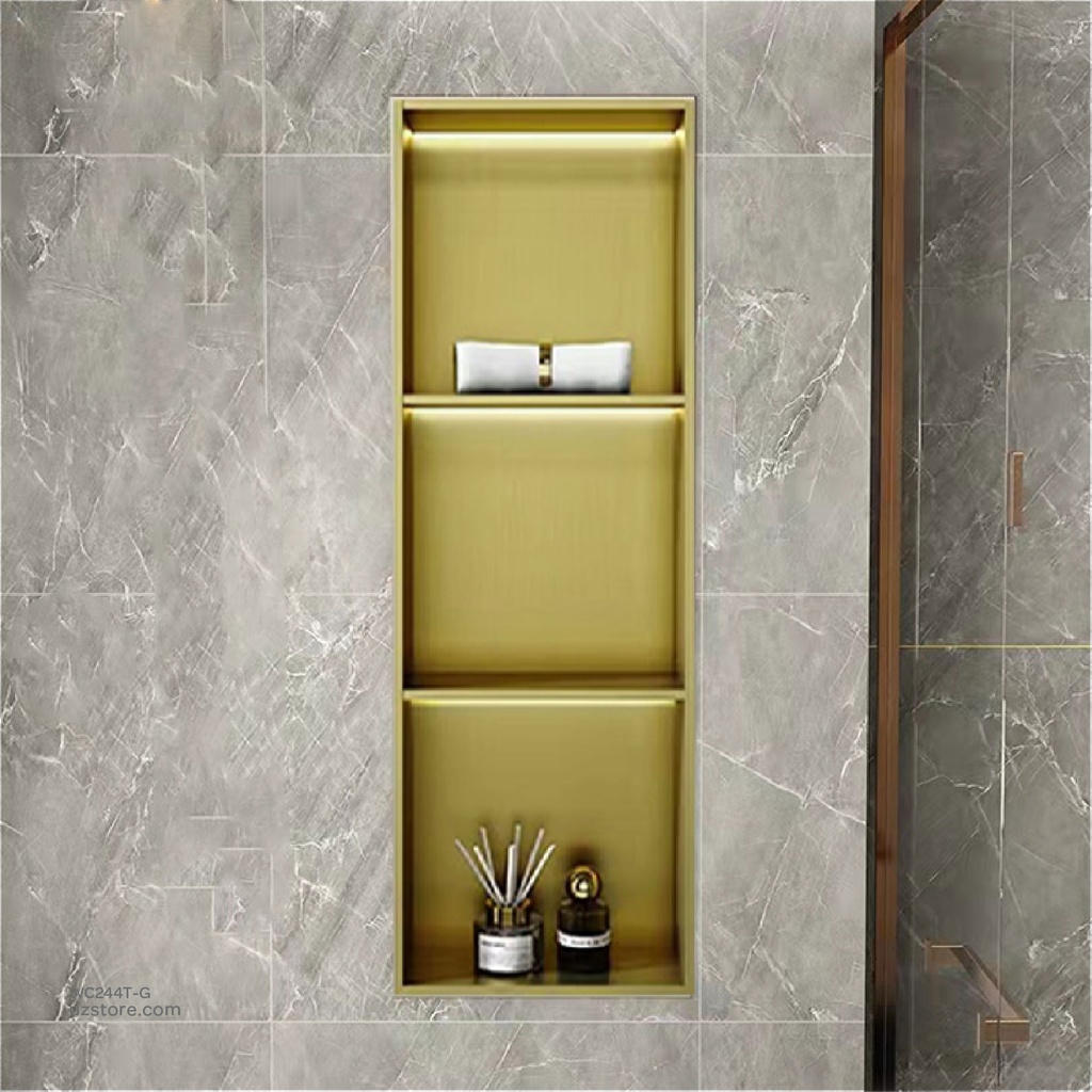 Gold Stainless steel Triple Niche wall with light 90x28x12.5cm , B3023K-LED-L