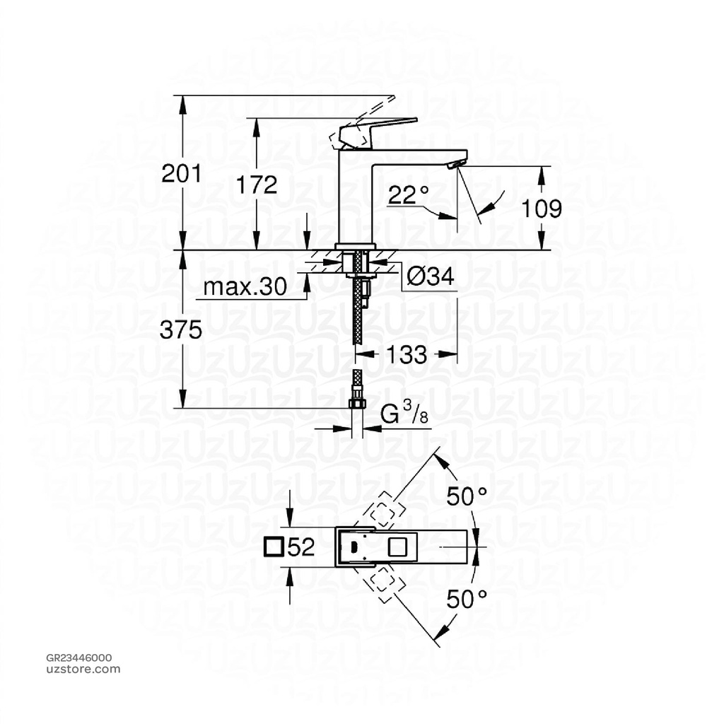 GROHE Eurocube OHM basin md.sp. smooth body 23446000