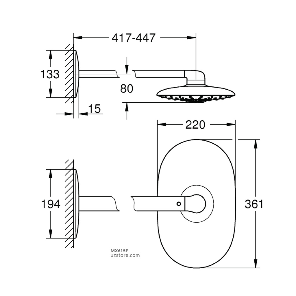 Grohe Rain shower Head 360 Duo 360mm x 220mm GR26254 LSO Moon White