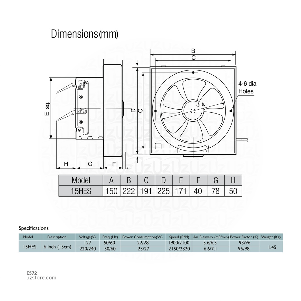 Hayashi EXST FAN 6" SQ 15H