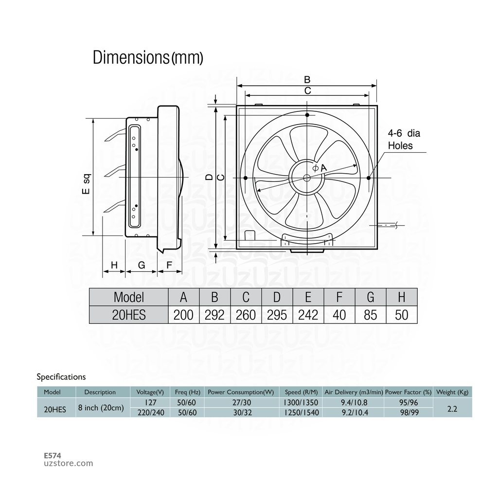 Hayashi EXST FAN 8"SQ 20H