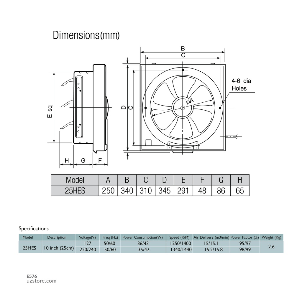 Hayashi EXST FAN 10"SQ 25H