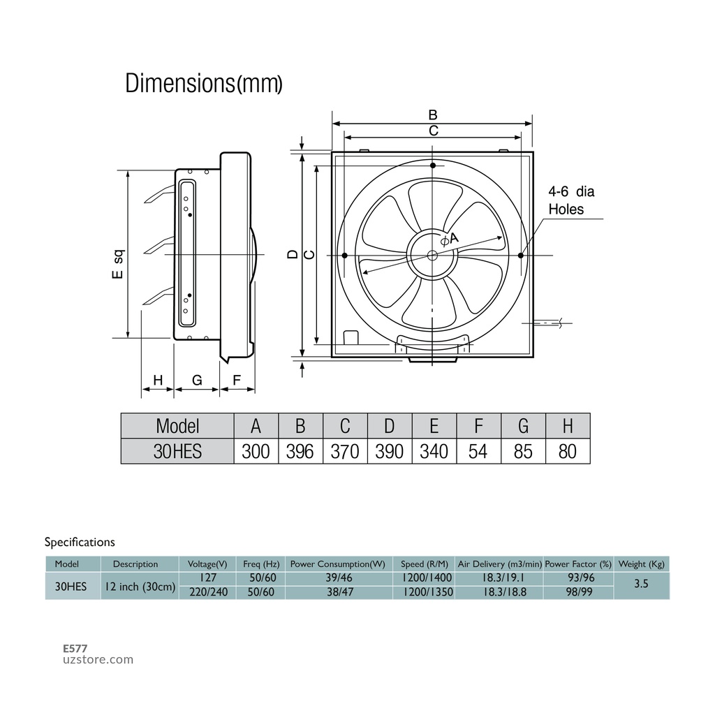 Hayashi EXST FAN 12"SQ 30H